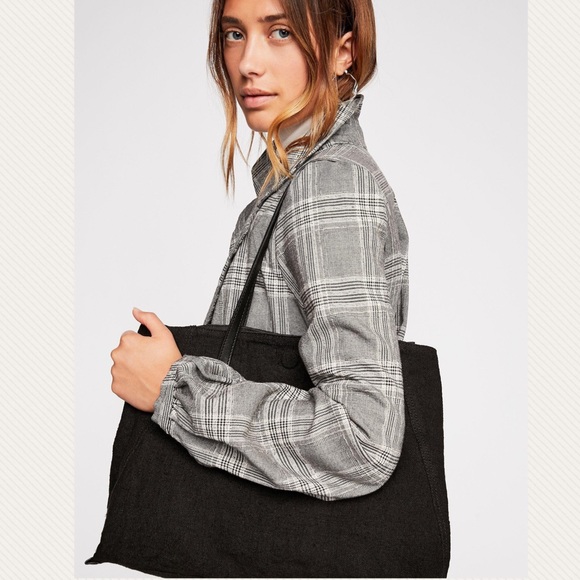 NWT Free People Linen Reversible Tote- Black - Picture 8 of 8